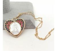 GSZCCZS Collier pendentif vierge en coquille blanche Mary Rainbow CZ Micro Pave en forme de coeur