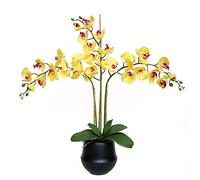 GSZCCZS Faux Fleur d'orchidée Jaune, phalaenopsis Artificiel en Vase, Fleur Romantique élégante pour décoration de la Maison, Bureau, Salle à Manger, Chambre à Coucher ou Table Centrale de Table