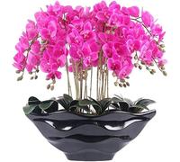 GSZCCZS Fleur Artificielle avec orchidée en Pot Arrangement de Fleurs d'orchidées artificielles, Fausse Fleur phalaenopsis Plante en Pot Ensemble pour la décoration d'ornidés de décoration de Maison