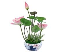 GSZCCZS Fleurs de Lotus artificielles en céramique Vase Grande Arrangement de Fleurs de Feuilles de Lotus en Pot pour Le Salon Table de Salle à Manger de la Table maîtresse décor de la Maison