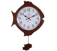 GSZCCZS Horloge Murale en Forme de Poisson Nouveau Bois Massif de Style Chinois Simple de personnalité Simple de personnalité avec Pendule Silencieux Non coché