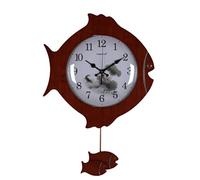GSZCCZS Horloge Murale en Forme de Poisson Nouveau Bois Massif de Style Chinois Simple de personnalité Simple de personnalité avec Pendule Silencieux Non coché