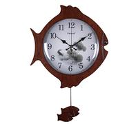 GSZCCZS Horloge Murale en Forme de Poisson Nouveau Bois Massif de Style Chinois Simple de personnalité Simple de personnalité avec Pendule Silencieux Non coché