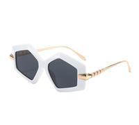 GSZCCZS Lunettes de soleil en alliage de métal avec jambes irrégulières pour femmes UV400, Blanc/gris, Taille unique