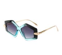 GSZCCZS Lunettes de soleil en alliage de métal avec jambes irrégulières pour femmes UV400, bleu/gris, Taille unique