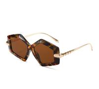 GSZCCZS Lunettes de soleil en alliage de métal avec jambes irrégulières pour femmes UV400, Motif léopard - Marron, Taille unique