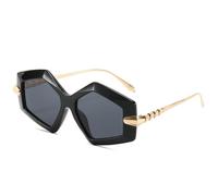 GSZCCZS Lunettes de soleil en alliage de métal avec jambes irrégulières pour femmes UV400, Noir/gris, Taille unique