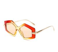 GSZCCZS Lunettes de soleil en alliage de métal avec jambes irrégulières pour femmes UV400, rouge/jaune, Taille unique