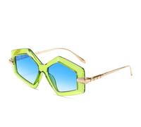 GSZCCZS Lunettes de soleil en alliage de métal avec jambes irrégulières pour femmes UV400, Vert/bleu, Taille unique