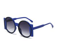 GSZCCZS Lunettes de soleil rondes surdimensionnées pour femmes, nuances de couleurs contrastées, UV400, rétro, unique, tendance, dégradé, lunettes de soleil, Bleu, noir, gris., Taille unique