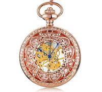 GSZCCZS Montre de poche mécanique rétro creuse avec chaîne, étoiles dorées, squelette, steampunk vintage, pour homme et femme