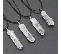 GSZCCZS Natural Clear Quartz Crystal Pendant Fil Enveloppe de pierre rugue