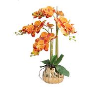 GSZCCZS Orchidées artificielles Fleurs avec Ensemble de Vase, 4 têtes Orange Phalaenopsis Artificial Fauked Flowers Plant Orchid for Home Decor, 23,6 "H Table Centorpiece Office Bureau Décoration de