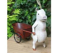 GSZCCZS Plante Pot Stand Piggy Veau Chariot de Fer Fer Barbarreau Shabby Chic Green Finish Garden Ornement Planter Platter Postder, Piggy