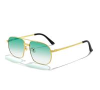 GSZCCZS Polygon Lunettes de soleil de conduite rétro en métal pour femme Bleu dégradé Double pont UV400, C03 Gold Ocean Green, Taille unique