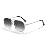 GSZCCZS Polygon Lunettes de soleil de conduite rétro en métal pour femme Bleu dégradé Double pont UV400