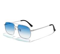 GSZCCZS Polygon Lunettes de soleil de conduite rétro en métal pour femme Bleu dégradé Double pont UV400, C06 Argent Bleu océan, Taille unique