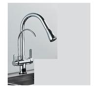 GSZCCZS Robinet de Cuisine à Eau Pure Noir Mat, Double poignée, Eau Potable Chaude et Froide, robinets mélangeurs de Cuisine extractibles (Chrome A)