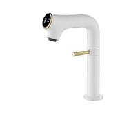 GSZCCZS Robinet d'évier Blanc de Salle de Bains, lavabo d'exposition numérique Chaud et Froid, mélangeur d'eau de Grue en Laiton à Levier Unique