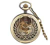 GSZCCZS Steampunk Black/Bronze Hollow Phoenix Carving Mechanical Pocket Watch Roman Numerals Afficher la chaîne de Broches Collectibles d'horloge rétro