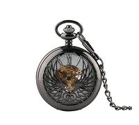 GSZCCZS Steampunk Black/Bronze Hollow Phoenix Carving Mechanical Pocket Watch Roman Numerals Afficher la chaîne de Broches Collectibles d'horloge rétro