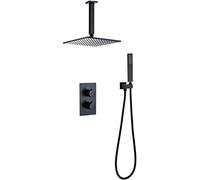 GSZCCZS Système de Douche, Plafond monté en Laiton thermostatique Matte Black Rain Douche de Douche avec Une Pomme de Douche en Laiton carrée de 8 à 12 "et Une Douche à Main, Un Ensemble de Douche de