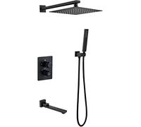 GSZCCZS Système de Douche Température Affichage du Robinet de Douche Ensemble de mixage de Douche dissimulé avec Douche à Main en Laiton et Pomme de Douche de 25 cm, Matt Black, Matt Black