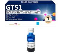GT51 Bouteille d'encre de Rechange pour Réservoir d'encre pour HP 115 116 10 311 315 316 318 319 410 411 412 415 416 418 419 Imprimantes, 70 ML,Cyan-1 Pack