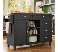 GTANND Îlot de Cuisine, Armoire de Salle à Manger, desserte de Cuisine Mobile, Buffet de Cuisine, Buffet de Rangement, Bar à Petit-déjeuner, Design Double Usage Mobile et Fixe Black