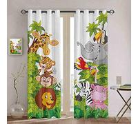 GTBDWOSP® Rideau Occultant Lot De 2 Rideau Dessin Animé, Zoo, Animaux, Jungle Isolants Thermiques Polyester Rideaux Chambre Et Salon Maison Décoration 150X166 Cm (Lxh) - Rideaux Imprimés 3D Kids
