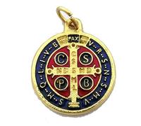 Gtbitaly 60.048.21 Médaille de Saint Benoît, émaillée à la main, dorée avec anneau, 2 cm