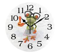 GTDEALS Horloge murale amusante en forme de grenouille - Silencieuse - Sans tic-tac - Pour cuisine, salon, chambre à coucher, salle de bain, bureau - 25 cm
