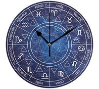GTDEALS Horloge murale ronde astrologique avec signes du zodiaque - 24,1 cm - Fonctionnement à piles - Analogique - Silencieuse - Pour la maison, le bureau, l'école, la cuisine