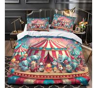 GTDKSUEVG Circus Celebration Linge de Lit Microfibre Hypoallergique 3D Imprimée 3 Pièces 2 Taies Douce Coon Festive Ensemble De Literie Ultra Douce Résistante for Fille Double（200x200cm）
