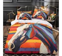 GTDKSUEVG Coloré Cheval Portrait Housse de Couette Microfibre Résistante 3D Imprimé 3 Pièces Taie Douce Pop Vibrant Ensemble De Literie Ultra Douce Entretien Facile for Fille Single（135x200cm）