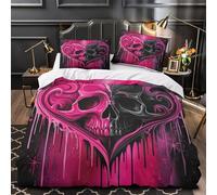 GTDKSUEVG Gothic Skull Linge de Lit 3D Effet Microfibre 3 Pièces 2 Taies Ultra Douce Dark Fantasy Parure de Lit Super Douce Hypoallergique for Garçons Filles Double（200x200cm）