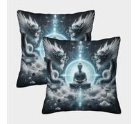 GTDKSUEVG Image du Bouddha pour Décoration D’intérieur Décoration Lot de 2 en Housse Coussin Décoration 50x50cm