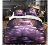 GTDKSUEVG Méditation du Bouddha 3D Imprimé Drap de Couette Microfibre Respirant Éveil Spirituel Housse de Couette 2 taies inaltérable Adultes Famille Single（140x200cm）