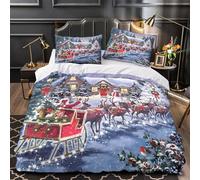 GTDKSUEVG Noël Sleigh Ride Parure de Lit Microfibre 3D Imprimé 3 Pièces 2xTaies Ultra Douce Festive Hiver Ensemble De Literie Respirante Résistante for Femmes Double（200x200cm）
