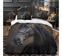 GTDKSUEVG Noir Cheval Portrait Linge de Lit 3D Imprimée Microfibre 3 Pièces Éclair Ultra Douce Élégant Equine Housse de Couette Léger Résistante for Adolescent King（220x240cm）