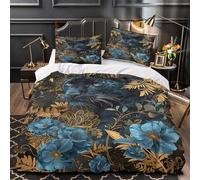 GTDKSUEVG Noir Panther Ensemble De Literie 3D Imprimé Microfibre Hypoallergique 3 Pièces Éclair Douce istic Floral Linge de Lit Léger Entretien Facile for Femmes Double（200x200cm）