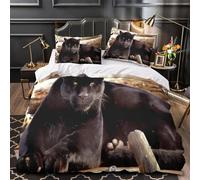 GTDKSUEVG Noir Panther Ensemble De Literie Microfibre Résistante 3D Effet 3 Pièces Éclair Ultra Douce Wild Animal Linge de Lit Léger Hypoallergique for Ado Super King（260x220cm）
