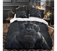 GTDKSUEVG Noir Panther King Parure de Lit 3D Imprimée Microfibre Résistante 3 Pièces Éclair Douce Fantasy Royal Animal Ensemble De Literie Hypoallergique Entretien Facile for Enfant Double（200x200cm）