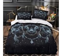 GTDKSUEVG Noir Panther Linge de Lit 3D Effet Microfibre 3 Pièces Éclair Super Douce Animal Fantasy Parure de Lit Hypoallergique Résistante for Ado Single（135x200cm）