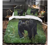 GTDKSUEVG Noir Panther Parure de Lit 3D Imprimé Microfibre Hypoallergique 3 Pièces 2xTaies Ultra Douce Wild Animal Housse de Couette Confortable Résistante for Hommes Enfants Single（135x200cm）