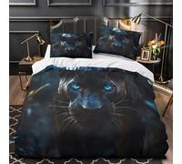 GTDKSUEVG Noir Panther Parure de Lit 3D Imprimé Microfibre Résistante 3 Pièces Éclair Super Douce Wild Animal Portrait Linge de Lit Hypoallergique Entretien Facile for Ado Super King（260x220cm）