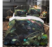 GTDKSUEVG Noir Panther Wild Ensemble De Literie 3D Effet Microfibre 3 Pièces 2xTaies Super Douce Digital Parure de Lit Ultra Douce Hypoallergique for Filles Ado King（220x240cm）