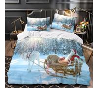 GTDKSUEVG Père Noël Sleigh Ride Housse de Couette 3D Imprimée Microfibre 3 Pièces Éclair Douce Respirante Hiver Festive Linge de Lit Léger Résistante for Couple King（220x240cm）