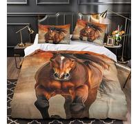 GTDKSUEVG Powerful Cheval Ensemble De Literie 3D Imprimé Microfibre Résistante 3 Pièces Taie Douce istic Equine Portrait Linge de Lit Confortable Hypoallergique for Filles Ado Single（135x200cm）
