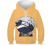 GTDKSUEVG Unisexe Garçons Filles Dessin animé Animal Couleur Amourly Naruto Qimu Kakashi Sweat À Capuche Le Chat Impression en 3D Manches Longues Sweat-Shirt Poches À Cordon 10-12Y